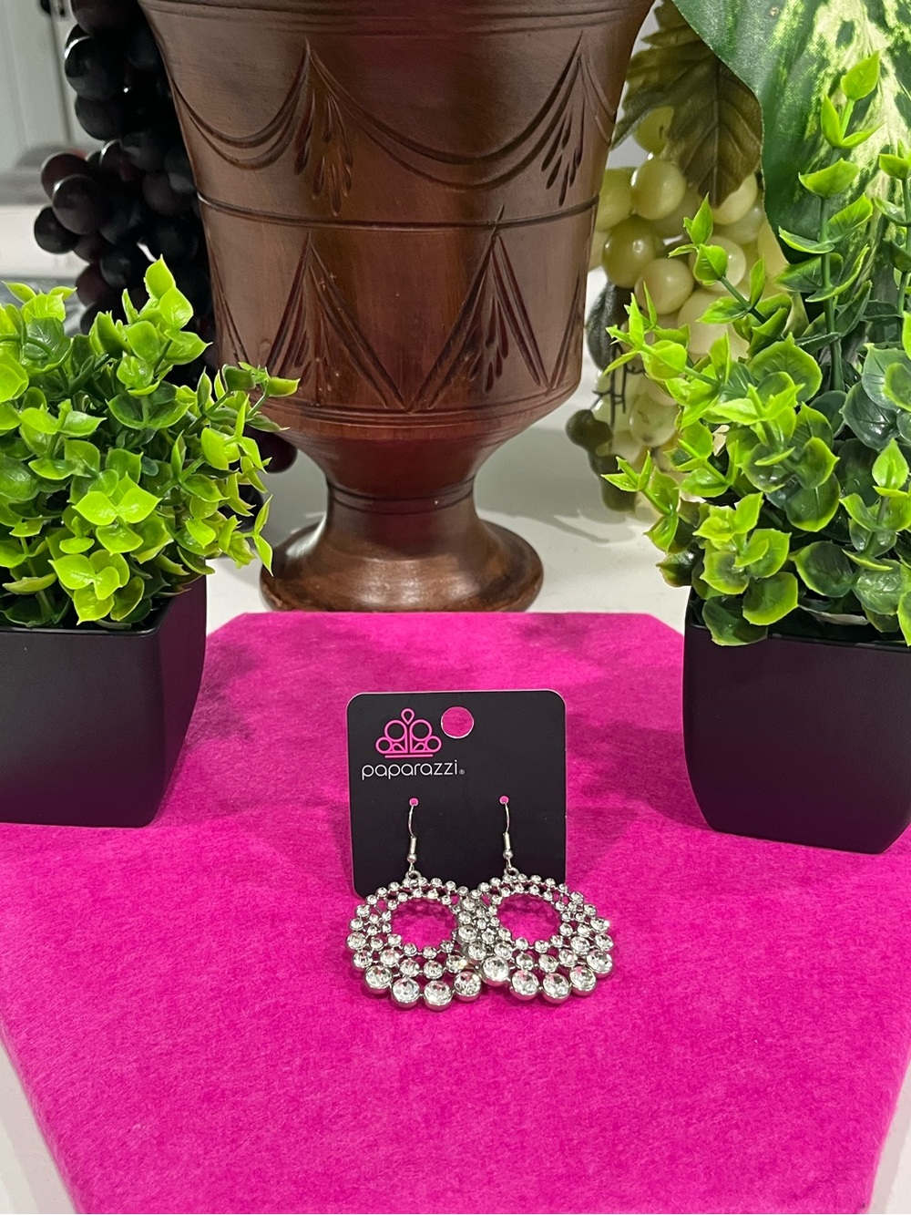 Paparazzi Silver Crystal Hoop Drop Earrings - Silver (bling)